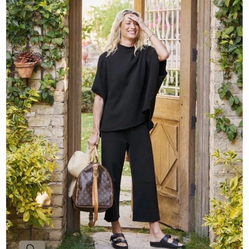 Frank‎ & Eileen Malibu Travel Set Capelet Sweatpants Size L Black Comfort Cotton